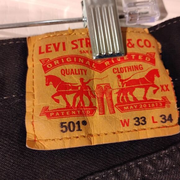 Levi's 501 jeans mens 33x34 black denim button fly straight leg original fit - Picture 4 of 12